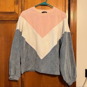 Shein color block sweater size small pink, blue and white
